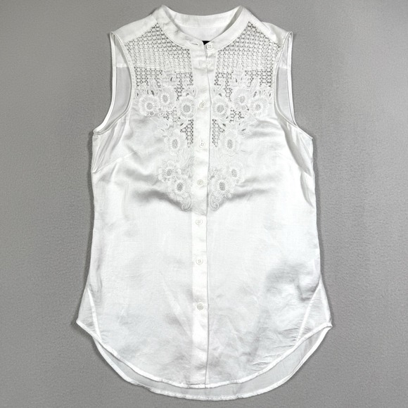 Karen Millen Tops - Karen Millen Top Womens 4 Blouse Floral Lace Broderie Anglaise White Sleeveless
